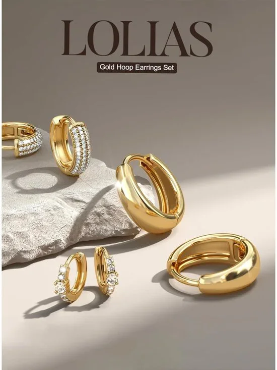 Small 14K Gold Plated Chunky Hoop Earrings for Women Hypoallergenic Silver Earri - Picture 3 of 9